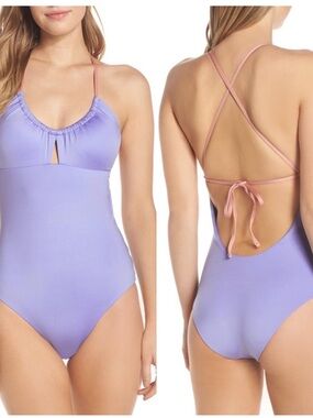 Patagonia Girls' Lavender & Peach Reversible One-Piece Swimsuit